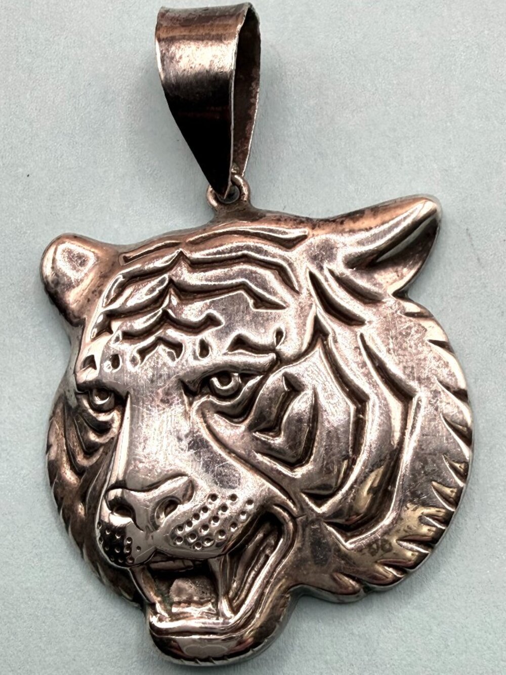 Vintage Sterling Silver Tiger Pendant Vintage Marked Large Bold Jewelry Cat